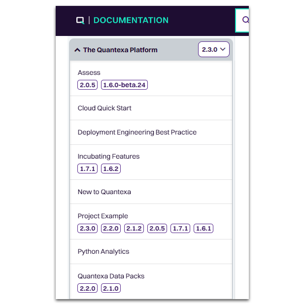 Documentation site section navigation menu