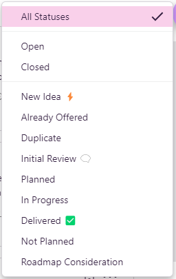 Ideas Portal statuses