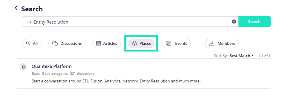 Search results for Entity Resolution on the Community highlighting places