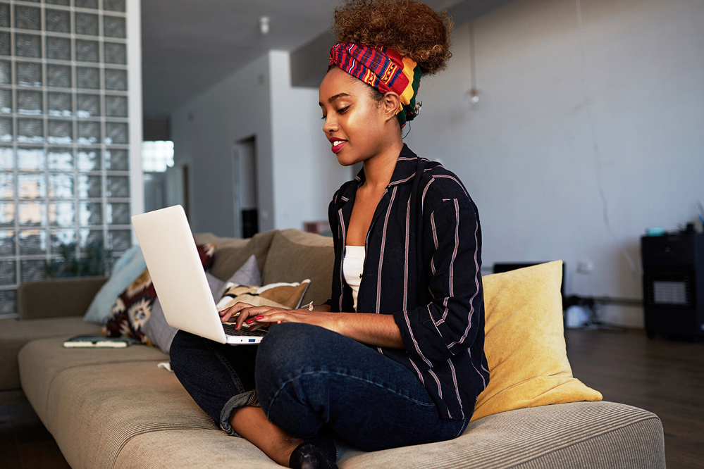 Girl working from home on a laptop